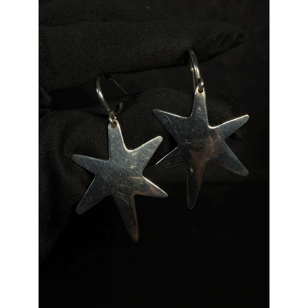 Taxco TA-78 925 Sterling Silver Starburst Dangle Hoop Earrings